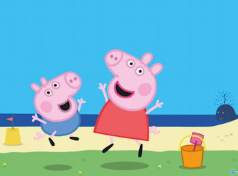 A drawing of Peppa PIG ON A BEACH.