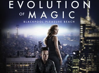 Poster Evolution of Magic. Christian and Elizabeth on foreground. A city in the background.