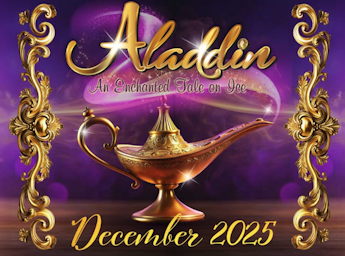 A purple poster with a picture of a copper oil lamp.