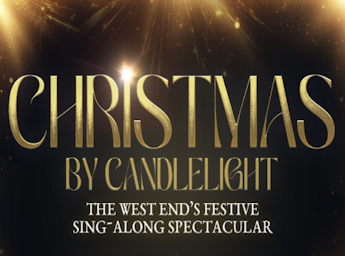 A golden poster with  title written acorss and numerous lights.