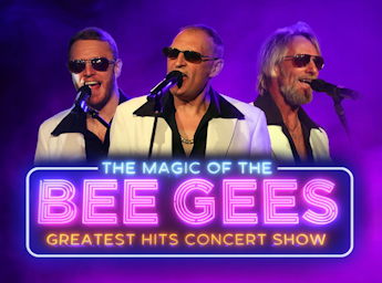 A picture of Three men in back shirts and white suit singing.