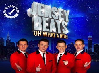 A picture of 4 men in red and black suits.