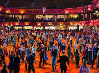 A painting showing people dancing on the tower ballroom.