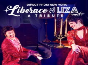 A picture of a man and a woman dressed as Liberace and Liza Minelli.