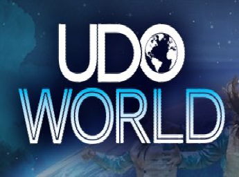 A blue poster with UDO world written across. The 