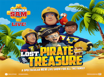 A picture of the Fireman Sam show characters  with pirates' items.