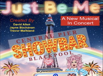 A drawing of Blackpool Tower, plam trees,  and Dragalicious.