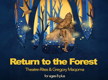 A picture of a man in golden colour in the middle of a paper-made forest.