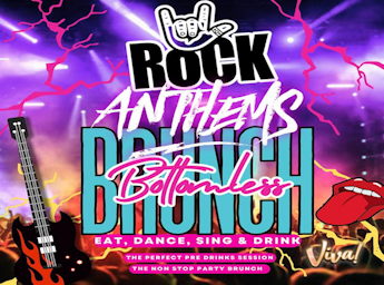 A colourful poster with an electric guitar, fire, and the title of the show.