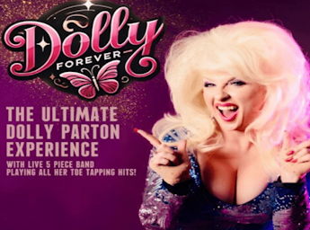 A picture of the a woman dressed as Dolly Parton.