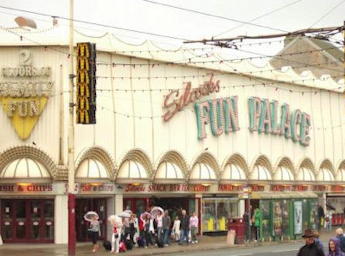 Front on the Funland arcade in daytime.