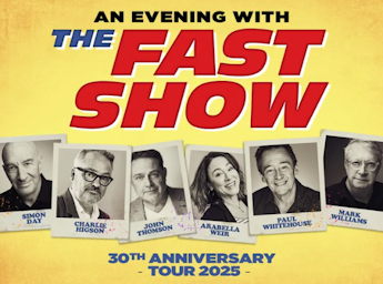 A yellow poster with pictures of the Fast Love show cast.