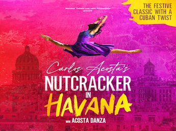 A picture of a woman dancing and inages of Havan's buildings in the background.