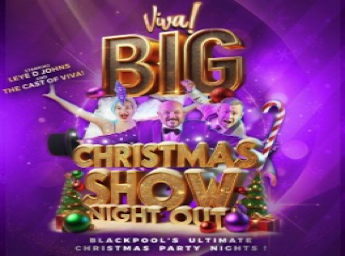 A purple poster with a picture of festive Viva's artists and name of he show writtn in gold. 