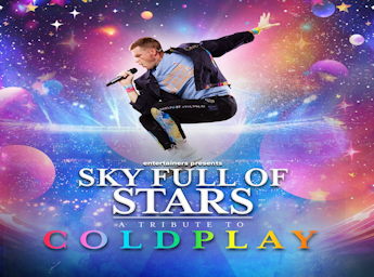 A colourfull poster with a man jumping and singing among stars