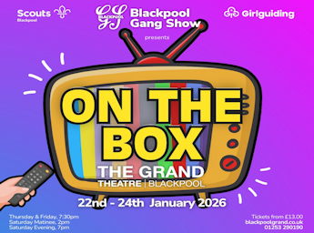 Purple and pink postr with the darwing of a Television and the name of show across the poster.