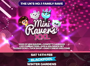 A pinck poster with cartoonish characters.