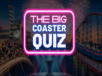 A picture of the Big Coaster and fireworks. The title of the event appears as neon lights across the picture.