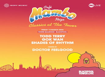 A drawing of a spanish church and blackpool in th ebackground.